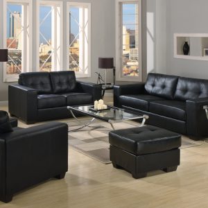 Abby Modern Black Bonded Leather- Pick From Lounge Suite, 3 Seater, Loveseat, Sofa Chair, Ottoman, Suite Options