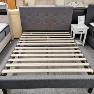 Shirley Charcoal Fabric Bed Frame with Tufted Headboard